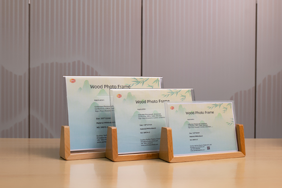 comprare Crystal Mini Menu Stand Acrilico Foto Frame Sign Holder Con Base Legno di Noce online manufacture