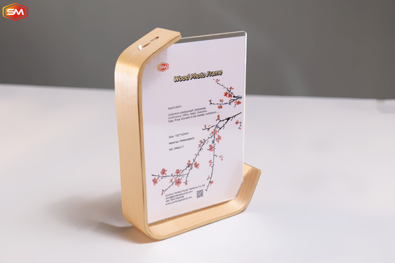 comprare Bello Display Naturale a forma di L 7 pollici Acrilico Chiara Foto Cornice Fotografica con Base in Legno online manufacture