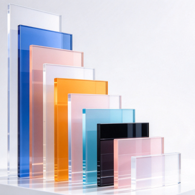 Acquistare Lastra acrilica PMMA trasparente colorata con finitura liscia, alta trasmissione luminosa e colore personalizzabile per display al dettaglio online manufacture