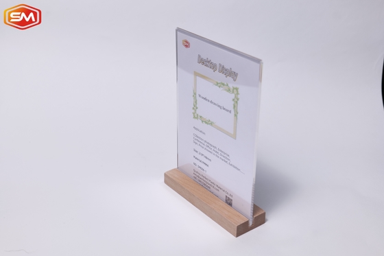 Tenitore di cartelloni acrilici per il piano del tavolo Tenitore di menù a telaio con base in legno