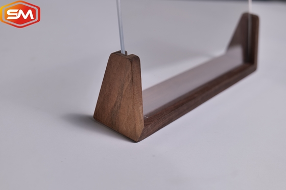 Quadro fotografico acrilico a forma di U a doppio pannello di legno naturale su misura con base in legno di faggio di noce