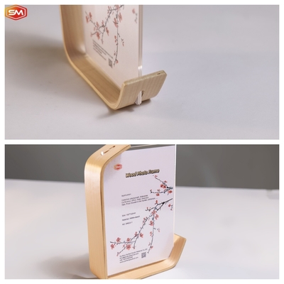 Display di fiori secchi a base di legno con telaio fotografico acrilico a forma di L