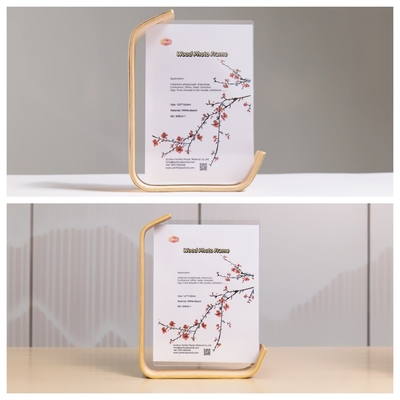 Modello di plastica a due lati a forma di L Acrilico fotorame con base in legno